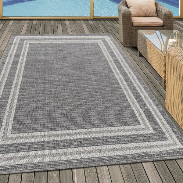 Osun Outdoor/Indoor Border Grey Rug